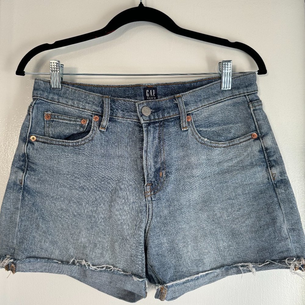 GAP Denim Shorts Women's 27 Relaxed Blue Jean Fringe Trim Shorts